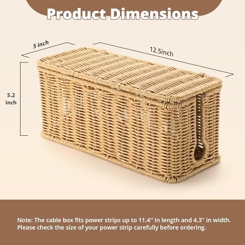 Handmade Cable Management Box Brown, Imitation Rattan Cord Organizer Cord Hider Box, Cable Organizer Box for Desk, Cord Management Box to Hide Cords and Power Strip L12.5'' W5'' H5.2'' - color: Brown, size: 1 Pack (M)