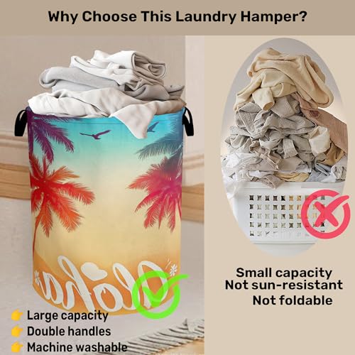 Hawaiian Sunset Foldable Canvas Laundry Basket with Handles - Storage Organizer, Heavy Duty for Home，Bedroom, Dorm, Bathroom - color: Hawaiian Sunset