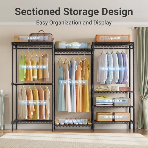 VIPEK V5 Plus Large Portable Closet Rack Freestanding Wardrobe Closet, Multi-Functional Clothes Rack Heavy Duty Metal Clothing Rack for Hanging Clothes, 85.4" L x 15.7" W x 76.4" H, Black - color: Black, size: V5 Plus