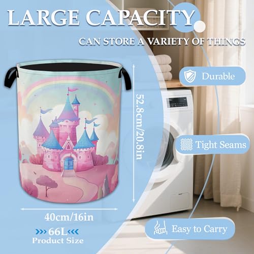 Pink Castle Large Storage Basket Collapsible Laundry Basket Oxford Storage Bin for Toy Bins Gift Baskets Bedroom Clothes Children Nursery Hamper 16" X 20.8" - color: Pink Castle