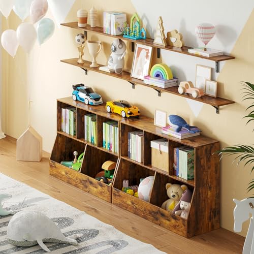 DINZI LVJ Toy Storage Organizer, Kids Bookshelf, Wood Toy Storage Cabinet, 5 Cubby Children Bookcase, 39.4" L Toddler Book Shelf for Playroom, Living Room, Nursery, Hallway, School, Rustic Brown - color: Rustic Brown, size: 2-Tier 39.4"