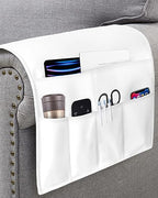Sofa Armrest Organizer Bedside Caddy, White Non Slip Couch Remote Control Holder for Recliner, Pure White Arm Chair Caddy with Pocket for Magazine, Phone, 19.7''x35'' - size: 19.7x35 in