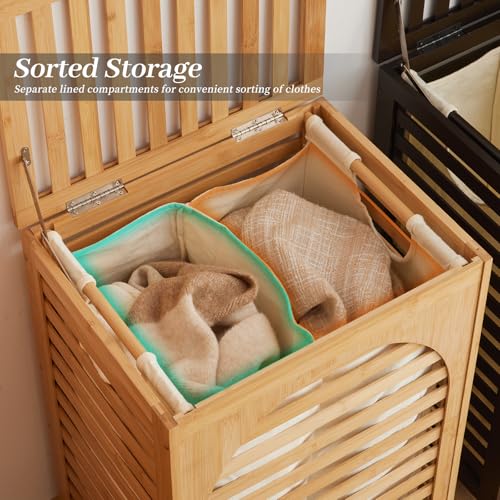 Laundry Hamper with Lid,Bamboo Large Waterproof Clothes Laundry Basket,Removable Washing Bags with Handles,clothes basket (Natural) - color: Natural