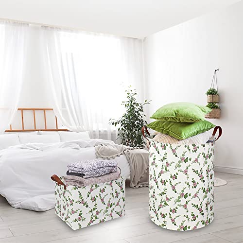 NTAOHAMPER Large Round Canvas Linen Laundry Hamper,Waterproof Storage Bin for Books/Clothes, Laundry Basket, Gift Basket(Eucalyptus leaves) - color: Eucalyptus leaves
