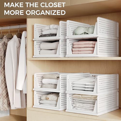 Pinkpum 20 Pack Stackable Plastic Storage Closet Organizers and Storage Bins Drawer Shelf Storage Container for Wardrobe Cupboard Kitchen Bathroom Office White - color: White, size: 20 Pack L