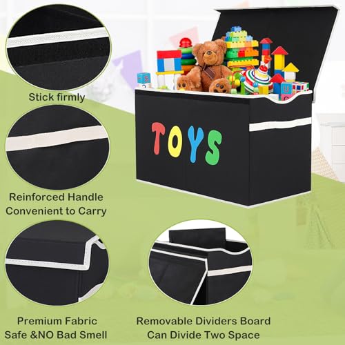 YOLOXO Toy Box Chest, Collapsible Sturdy Storage Bins with Lids, Extra Large Kids Toy Storage Organizer Boxes Bins Baskets for Kids, Boys, Girls, Nursery Room, Playroom, Closet (BLACK) - color: BLACK