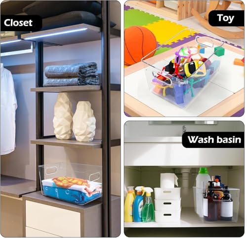 Clear Plastic Storage Bins 8 Pack - Pantry Organizers and Storage, Fridge Organizer for Kitchen, Cabinet, Freezer, Bathroom, Clost, Home Organization - size: 8 Larger + 0 Small