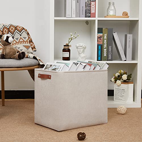 DULLEMELO Fabric Storage Basket, Large Storage Bin for Organization, Closet Storage Bins for Clothes Blankets Nursery Shelves, Collapsible Storage Container Box with Handles(Cream) - color: Beige, size: Large-17"x12"x15"