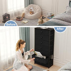 Crestlive Products Tall Dresser, 7-Drawer Wide Fabirc Storage Tower, Chests of Drawers - Vertical Organizer Unit for Bedroom, Hallway, Entryway, Nursery, Wood Top, Closets with Handles (Black) - color: Black, style: Wide-7 Drawers