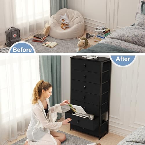 Crestlive Products Tall Dresser, 7-Drawer Wide Fabirc Storage Tower, Chests of Drawers - Vertical Organizer Unit for Bedroom, Hallway, Entryway, Nursery, Wood Top, Closets with Handles (Black) - color: Black, style: Wide-7 Drawers