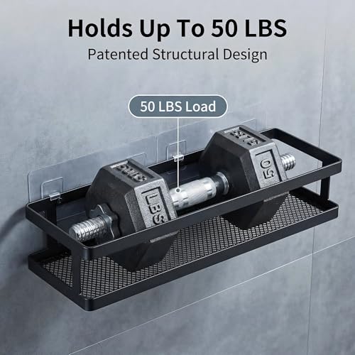 PUSDON 2-Pack 16.5" Extra Long Slim Shower Caddy, Adhesive Wall Mount Bathroom Organizer, Rustproof Open Frame Mesh Spice Rack for Kitchen, Holds 50LBS - Matte Black, Guardrail - color: Matte Black, size: Minimalist Open (16.5" Extra Long)