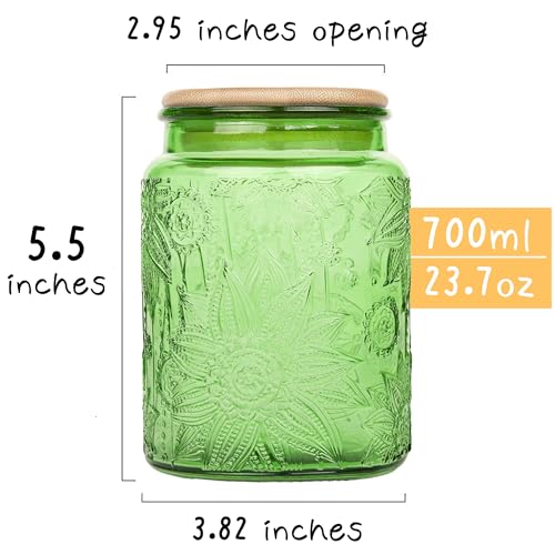 Custde Glass Storage Jars With Airtight Lid, 23.7oz Canister For Kitchen Counter with Bamboo Lid, brown sugar, candy, coffee, cookie, salt, tea,pantry cute Jar (Green 2-Pack, 23.7 fl oz) - color: Green 2-Pack, size: 23.7 fl oz