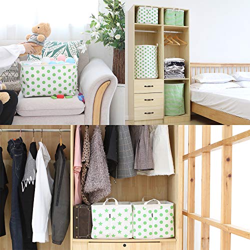 Sea Team Collapsible Canvas Fabric Storage Basket with Handles, Rectangle Waterproof Storage Bin, Box, Cube, Foldable Shelf Basket, Closet Organizer, 16.5 x 11.8 x 9.8 Inches, Green Dot - color: Dot/Green, size: 16.5 Inch (Pack of 1)