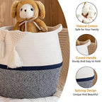 KAKAMAY Woven Baskets for Storage(17"x17"),Large Cotton Rope Basket Woven Baby Laundry Hamper,Collapsible Laundry Basket, Blanket Basket for Living Room,Nursery,Clothes, Toy chest(Navy Blue) - color: Navy Blue