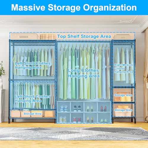Ulif E10 Clothes Rack（With Stretchable Hanger Rod）Freestanding Clothing Racks for Hanging Clothes，Adjustable Closet Organizer System，Portable Garment Rack 73-97"W x 15" D x 72" H，Max Load 800LBS，Black - color: Black