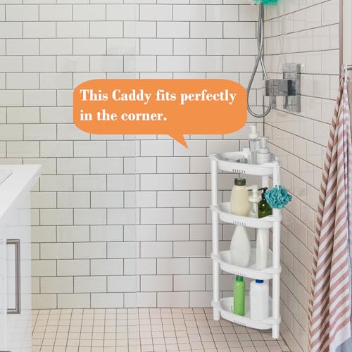 ELYKEN 4 Tier Shower Caddy Organizer Shelf Corner, 14.4 x 11.2 x 31.5 Inches, Rustproof, Plastic Shower Rack Stands for Inside Bathroom, Bathtub, Shower pan, White - color: White, size: 4-Tier