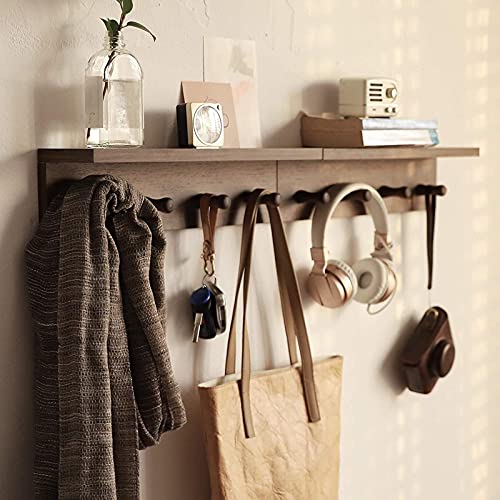 Entrance Coat Rack ，Coat Hooks, Wall-Mounted Wooden Hook Rack, Wall-Mounted Shelves are Very Suitable (Walnut Color Finish—A-2) - style: Walnut color finish—A-2