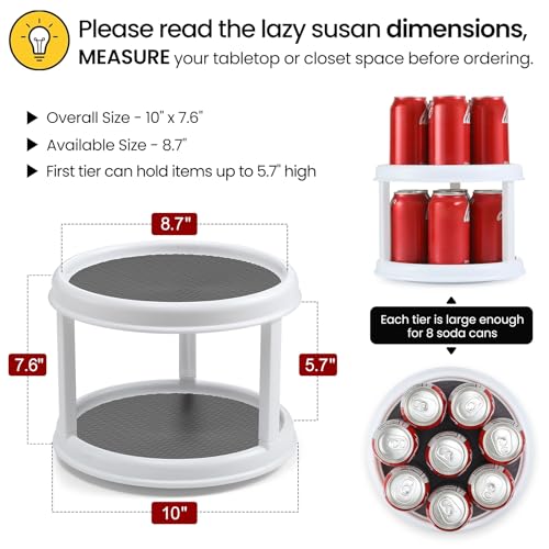 2 Pack, 2 Tier 10" Turntable Lazy Susan Spice Organizer - Rotating Seasoning Rack Spinner for Pantry Cabinet Kitchen Countertop, Table Top Organizing - Multiuse Two Tier Rotating Organization Rack - size: 10inch - 2 Pack