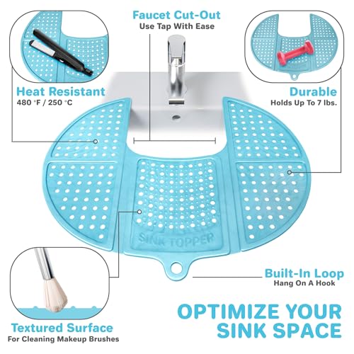 Sink Topper Bathroom Counter Cover & Storage Saver, Foldable Mat for Hot Tools, Hair Styling & Makeup, Beauty Brush Cleaning Mat, RV Camper Sink Cover & for Small Spaces (Standard Pacific Blue) - color: Pacific Blue, size: Standard