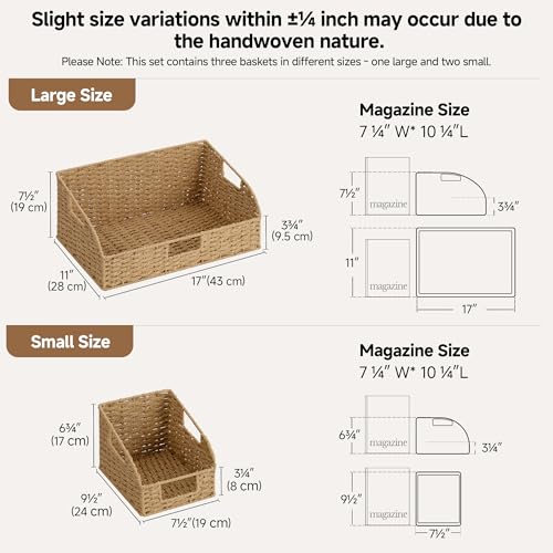 StorageWorks Paper Rope Pantry Storage Baskets, Wicker Baskets with Built-in Handles, Handwoven Shelf Baskets for Organizing, Pantry Organizers and Storage, Natural, 3 Pack - color: Light Brown(Paper Rope), size: 17"L x 11"W x 7½"H + 2x 7½"L x 9½"W x 6¾"H