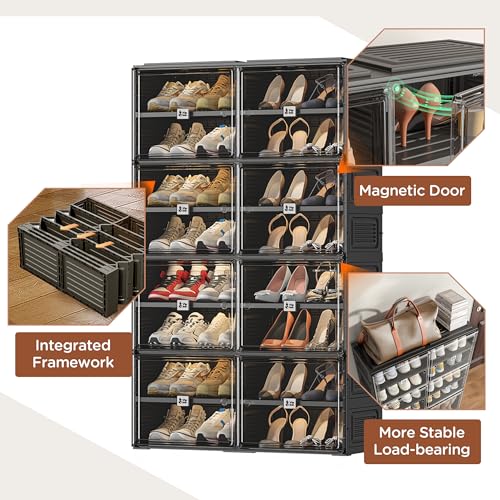 Vipbox Black Shoe Rack Organizer Cabinet for Closet Entryway,Clear Shoe Storage Boxes Stackable Sneaker Storage with Door Easy Assembly Shoe Cabinet with Lids Large 8 Tiers 32 Pairs - size: 8 Tiers 32 Pairs