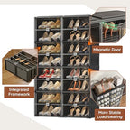 Vipbox Black Shoe Rack Organizer Cabinet for Closet Entryway,Clear Shoe Storage Boxes Stackable Sneaker Storage with Door Easy Assembly Shoe Cabinet with Lids Large 8 Tiers 32 Pairs - size: 8 Tiers 32 Pairs