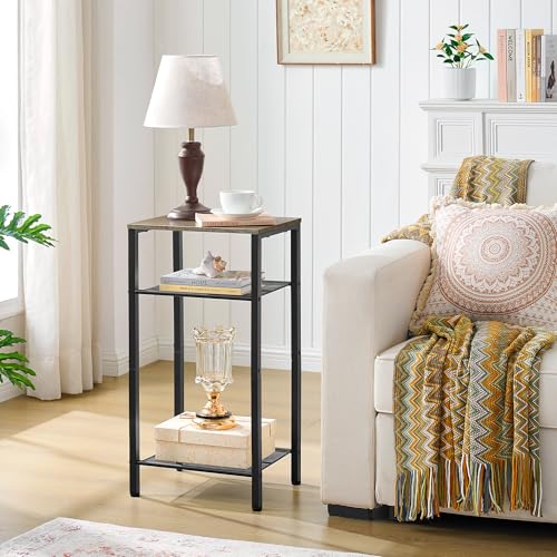 Hoctieon 3 Tier End Table, Telephone Table, Tall Side Table with Storage, Small Nightstand for Small Spaces, Metal Frame, For Living Room, Bedroom, Sofa Couch, Hall, Easy Assembly, Greige - color: Greige, size: 1 Pack