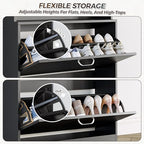 IRONCK Tall Shoe Cabinet with 2 Flip Drawers, Narrow Hidden Shoe Storage Cabinet with Shelves, Slim Freestanding Shoe Organizer for Entryway, Hallway, Black - color: Black