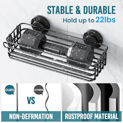 TAILI Shower Caddy Suction Cup, 3 Pack Shelves for Inside with Hooks & Soap holder Toothbrush Cups, Removable Bathroom Organizer, Rustproof Black Holder Storage-Black - style: 3× Black