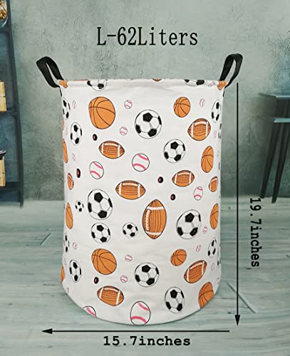 KUNRO Kids Laundry Hamper Clothes Gift Basket Storage Laundry Baskets Organizer Bin with Handles for Nursery Room (Balls) - color: Balls