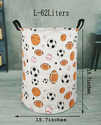 KUNRO Kids Laundry Hamper Clothes Gift Basket Storage Laundry Baskets Organizer Bin with Handles for Nursery Room (Balls) - color: Balls