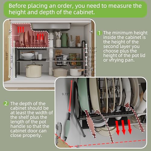 NETEL Adjustable Under Sink Organizers and Storage,Pots and Pans Organizer Under Kitchen Cabinet,Pan Lid Organizers inside Cabinet,Expandable Cabinet Storage Shelf with Pan Rack and 7 Dividers - size: Multi-functional with pot holder