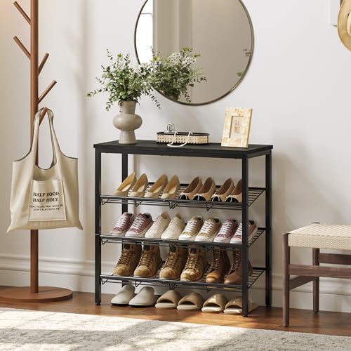 Nunsino Shoe Rack for Closet,4 Tier Shoe Organizer for Entryway,Shoe Shelf with Storage Shelves and Spacious Top,Max Holds 16 of Shoes,Black - color: Black, size: 4 Tier