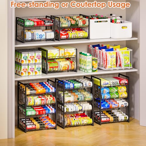 X-cosrack 2 Packs Stackable Can Rack Organizer for Pantry, 2-Tier Sturdy Adjustable Pantry Can Storage Organizer for Canned Food Can Goods, Kitchen Can Dispenser Holder for Soda Drinks Snack, Black - size: 2 Packs 4 Tier