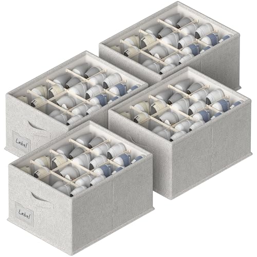 FHSQX 4 Pack Shoe Organizer for Closet,Foldable Shoe Organizer,Fits up to 48 Pairs,Storage Containers With Bottom Support for Shoes (Light Grey, (16.5 * 12.6 * 9.5) x4) - color: Light Grey