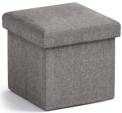 Ornavo Home Small Storage Ottoman Foldable Collapsible Cube Square Linen Ottoman Foot Rest Stool Seat, for Living Room, Bedroom, Home Office, Dorm - 12 x 12 x 12, Dark Gray - color: Dark Gray