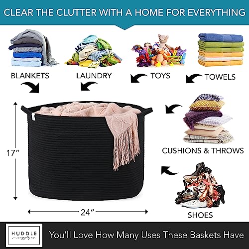 XXXXL WASHABLE Large Black Basket Blanket Basket Living Room 2PCs Toy Baskets Storage Kids Woven Rope XXX Extra Large Basket for Blankets,Pillows,Throws,Laundry + Small Basket | BIG Basket Blanket - color: Black, size: Jumbo