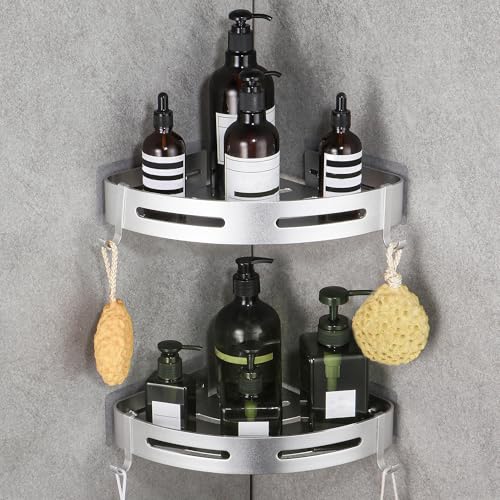 WPT Corner Shower Caddy, 2 Pack Adhesive Shower Corner Shelf, Shower Organizer Storage Wall Mounted No Drilling for Bathroom and Kitchen, Silver - color: Silver