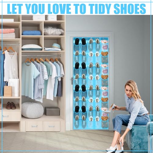 Windyun 40 over the Door Shoe Organizer Large Mesh Pocket Hanging Shoe Rack for Closet Sky Blue Nonslip Behind Door Storage Holder Back to School Organizer for Dorm Room College Classroom Storage - color: Sky Blue