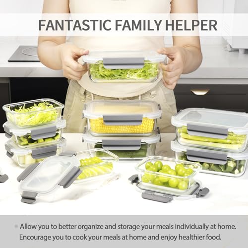 AILTEC 10 Pack Glass Meal Prep Containers, Glass Food Storage Containers with Lids Airtight, Storage Container Set with Lid for Food, Bpa-free, Leak-proof, Microwave Oven Freezer Dishwasher Safe - color: light gray