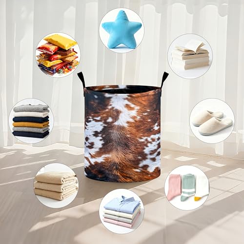 Cow Fur Laundry Basket Storage Bin Foldable Laundry Hamper Clothes Storage Bucket Organizer 19.6x15.7 Inch For Laundry Room/Bedroom/Bathroom - color: Cow Fur
