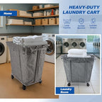 PLKOW Laundry Cart with Wheels 320L Large Rolling Laundry Cart for Commercial/Home, Rolling Laundry Basket with Steel Frame and Waterproof Lining, 9 Bushel, 32.3L x 19.7W x 30.7H Inch, Grey - color: Grey-320L