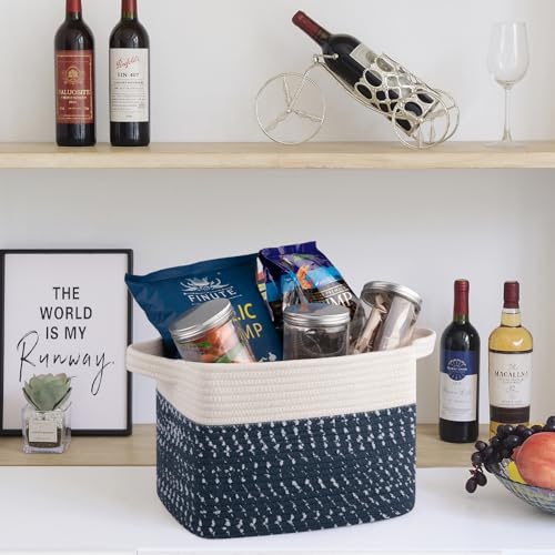OIAHOMY Storage Basket, Woven Baskets for Storage, Cotton Rope Basket for toys,Towel Baskets for Bathroom - Pack of 3,White Blue - color: White Blue, size: 3 pcs-13”x9.9”x8.7”