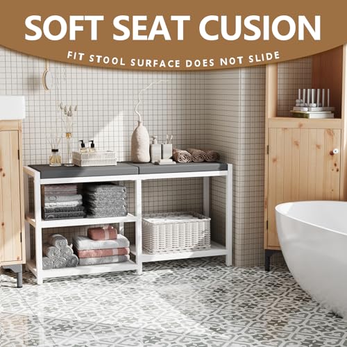 ZHOOGE Shoe Bench & Rack Storage Bench with Seat Cushion, Stable Entryway Bench Holds Up to 300 lb, (35" L x 12" W x 17" H, White) - color: White, size: 35"L x 12"W x 17"H