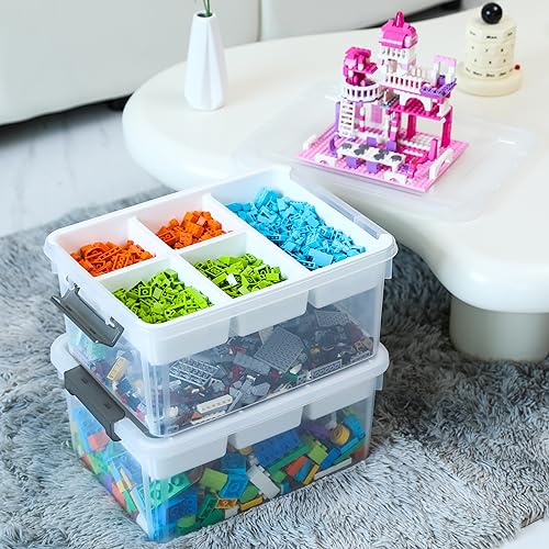 Citylife 17 QT Plastic Storage Box with Removable Tray Craft Organizers and Storage Clear Storage Container for Organizing Bead, Tool, Sewing, Playdoh, 2 Packs - size: 17 Qt- 2 Pack