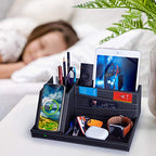 Valet Tray, Built in Wireless Charging Pad, Nightstand Organizer, Dresser Organizer, Mens Jewelry Box, Valet Charging Station, Faux Leather Valet Tray for Men and Women (Black+Wireless) - color: Black