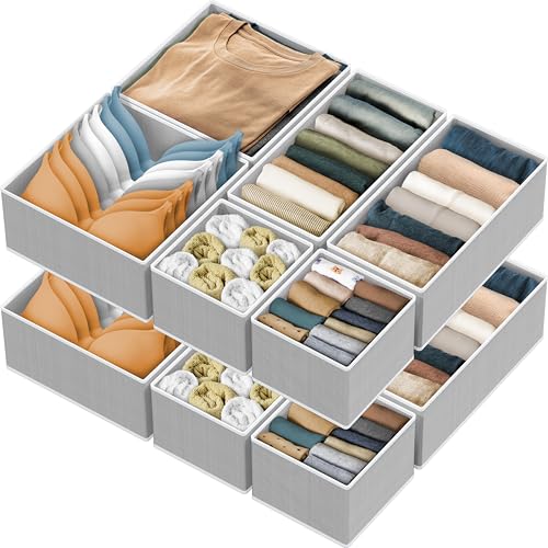 SIMPLE HOUSEWARE Foldable Drawer Organizer for Clothes/Underwear/Panty/Onesie Stocking Bin, Set of 12, Gray - color: Gray, size: Set of 12 - 4L / 4M / 4S