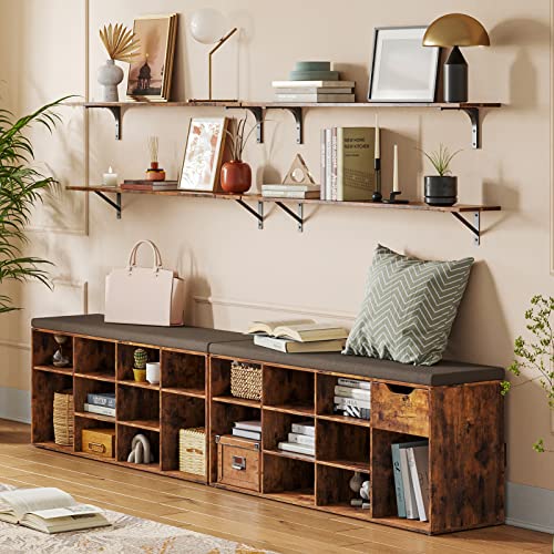 DINZI LVJ Long Wall Shelves, 39.4Inch Wall Mounted Shelves Set of 2, Easy-to-Install, Wall Storage Ledges with Sturdy Metal Brackets for Living Room, Bathroom, Bedroom, Kitchen, Rustic Brown - color: Rustic Brown, size: 39.4 Inch