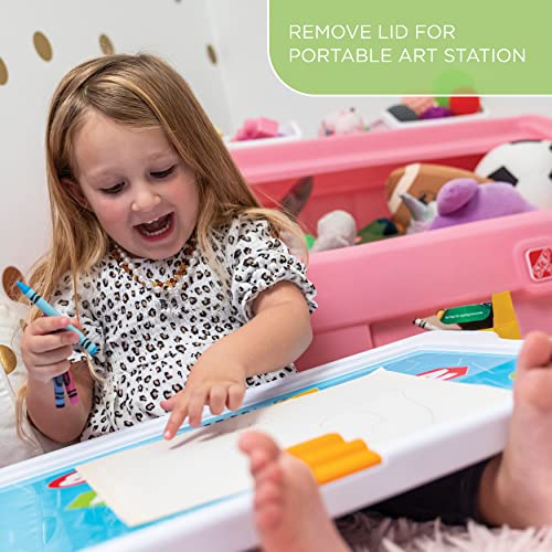 Step2 2-in-1 Toy Box & Art Lid, Kids Toy Storage Bin & Organizer, Easel & Chest in One, Made of Durable Plastic, For Toddlers 2+ Years Old, Pink - color: Pink