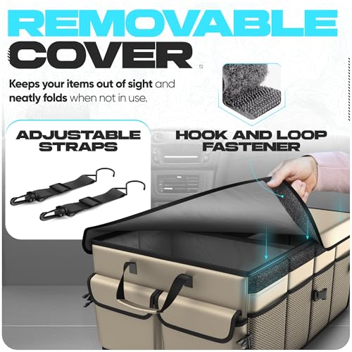 FORTEM Trunk Organizer For SUV Car Trunk Organizer, Foldable Storage, Car Accessories for Women Men, Collapsible Bag, Perfect Christmas Gifts, 600D Oxford, Non Slip Bottom, Straps, Soft Cover (50L) - color: Beige, size: Medium (50L)
